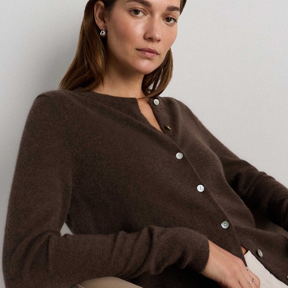 QUINCE Mongolian Cashmere Cardigan Sweater SMALL BROWN - Picture 2 of 4